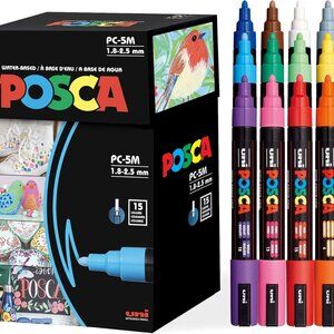 NEW 15 POSCA Paint Markers 5M Medium Tip Acrylic Paint Pens Art Supplies PC-5M 1